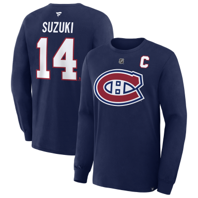 Montreal Canadiens Nick Suzuki Fanatics Navy Authentic Stack Long Sleeve Name & Number T-Shirt