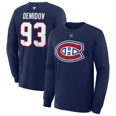 Montreal Canadiens Ivan Demidov Fanatics Navy Authentic Stack Long Sleeve Name & Number T-Shirt