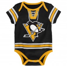 Малышам Pittsburgh Penguins Black Hockey Jersey Bodysuit Малышам Pittsburgh Penguins Black Hockey Jersey Bodysuit