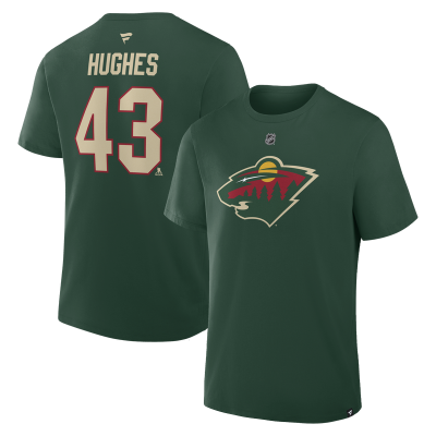 Minnesota Wild Quinn Hughes Fanatics Green Authentic Stack Name & Number T-Shirt