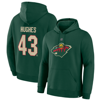 Minnesota Wild Quinn Hughes Fanatics Green Authentic Stack Name & Number Hoodie