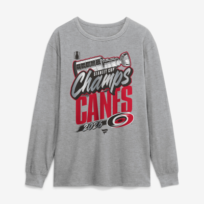Футболка с длинным рукавом Carolina Hurricanes Fanatics Heather Gray 2026 Stanley Cup Champions Locker Room