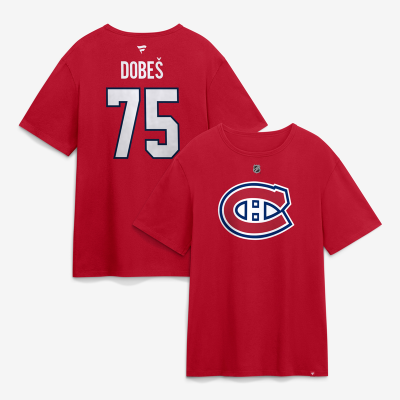 Футболка Montreal Canadiens Jakub Dobes Fanatics Red Authentic Stack Name & Number