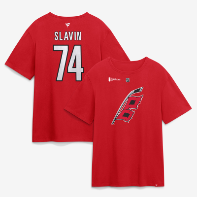 Футболка Carolina Hurricanes Jaccob Slavin Fanatics Red 2026 Stanley Cup Champions Authentic Stack Name & Number