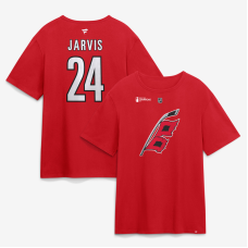 Футболка Carolina Hurricanes Seth Jarvis Fanatics Red 2026 Stanley Cup Champions Authentic Stack Name & Number