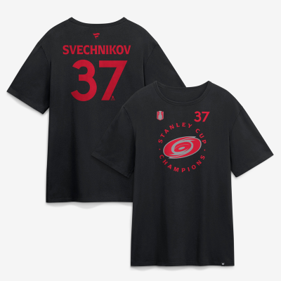 Футболка Carolina Hurricanes Andrei Svechnikov Fanatics Black 2026 Stanley Cup Champions Authentic Pro Name & Number