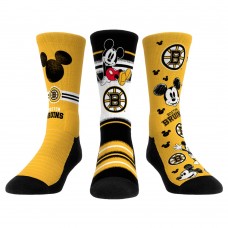 Mickey Mouse Boston Bruins Rock Em Socks Unisex Three-Pack Crew Socks Set - Gold