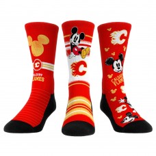 Mickey Mouse Calgary Flames Rock Em Socks Unisex Three-Pack Crew Socks Set - Red