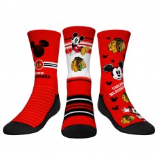 Youth Chicago Blackhawks Mickey Mouse Rock Em Socks Red Three-Pack Crew Socks Set