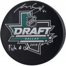 Шайба с автографом Akira Schmid New Jersey Devils Autographed Fanatics Authentic 2018 Draft Logo with Pick #136 Inscription