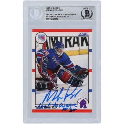 Mike Richter New York Rangers Autographed 1990-91 Score #74 Beckett Fanatics Witnessed Authenticated Rookie Card with LAST TO WEAR #35 Inscription