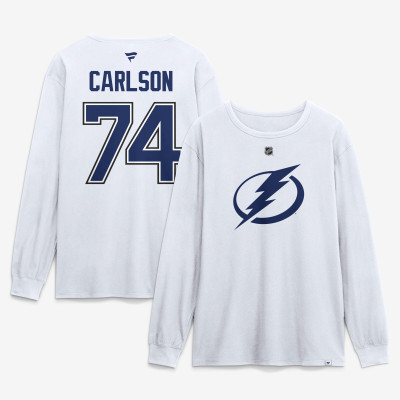 Футболка с длинным рукавом Tampa Bay Lightning John Carlson Fanatics White Authentic Stack Name & Number