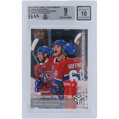 Juraj Slafkovsky Montreal Canadiens Autographed 2022-23 Upper Deck Game Dated Moments First Goal #5 Beckett Fanatics Witnessed Authenticated 9/10 Rookie Card