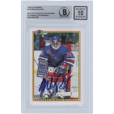 Mike Richter New York Rangers Autographed 1990-91 Bowman #218 Beckett Fanatics Witnessed Authenticated 10 Rookie Card