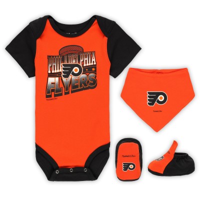 Малышам Philadelphia Flyers Mitchell & Ness Orange/Black Big Score 3-Pack Bodysuit, Bib and Bootie Set