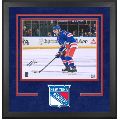 Adam Fox New York Rangers Autographed Fanatics Authentic Deluxe Framed 16 x 20 Blue with Puck Photograph