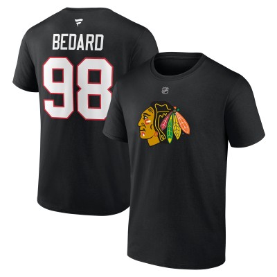 Футболка с номером Connor Bedard Chicago Blackhawks 2023 NHL Draft  Authentic Stack Player - Black