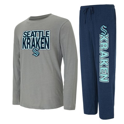 Пижама футболка с длинным рукавом и штаны Seattle Kraken Concepts Sport Meter - Navy/Gray