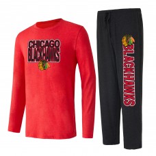 Футболка с длинным рукавом и штаны Chicago Blackhawks Concepts Sport Meter - Black/Red