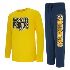 Пижама футболка с длинным рукавом и штаны Nashville Predators Concepts Sport Meter - Navy/Gold