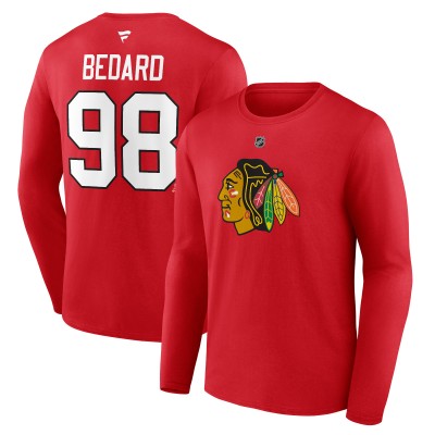 Футболка с длинным рукавом Connor Bedard Chicago Blackhawks Authentic Stack Name & Number - Red