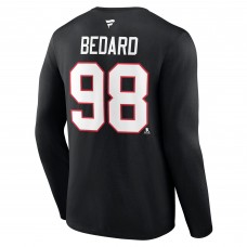 Футболка с длинным рукавом Connor Bedard Chicago Blackhawks Authentic Stack Name & Number - Black