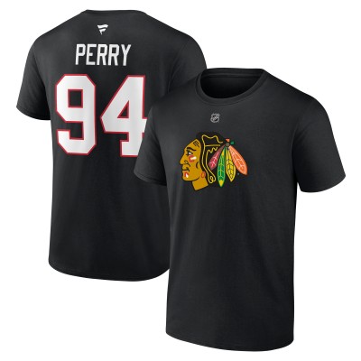 Футболка Chicago Blackhawks Corey Perry Fanatics Black Authentic Stack Name & Number