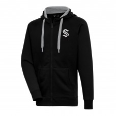 Seattle Kraken Antigua Black Metallic Logo Victory Full-Zip Hoodie