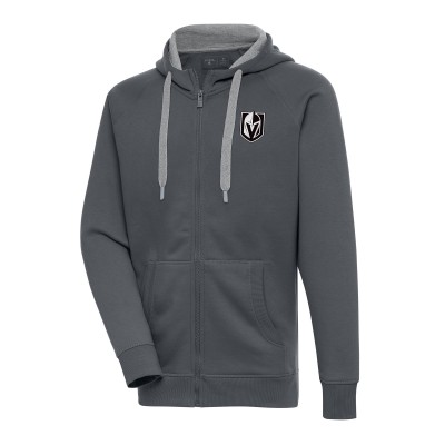 Vegas Golden Knights Antigua Charcoal Metallic Logo Victory Full-Zip Hoodie
