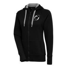 Женская толстовка New Jersey Devils Antigua Black Metallic Logo Victory Full-Zip Женская толстовка New Jersey Devils Antigua Black Metallic Logo Victory Full-Zip