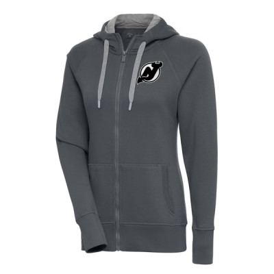 Женская толстовка New Jersey Devils Antigua Charcoal Metallic Logo Victory Full-Zip