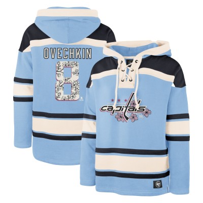 Washington Capitals Alexander Ovechkin 47 Light Blue Cherry Blossom Player Name & Number Lacer Pullover Hoodie