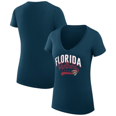 Футболка Florida Panthers G-III 4Her by Carl Banks Womens Filigree Logo V-Neck Fitted - Navy