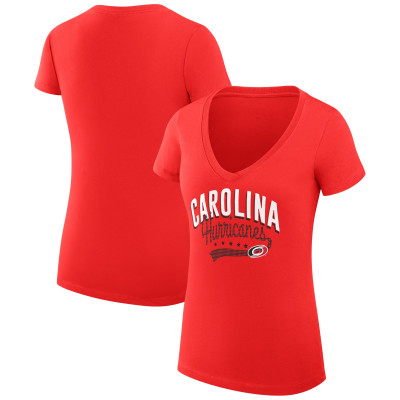 Женская Футболка Carolina Hurricanes G-III 4Her by Carl Banks Red Super-Slim Fit Lightweight Filigree Logo V-Neck