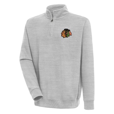 Chicago Blackhawks Antigua Heather Gray Victory Quarter-Zip Pullover Top
