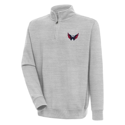 Washington Capitals Antigua Heather Gray Victory Quarter-Zip Pullover Top