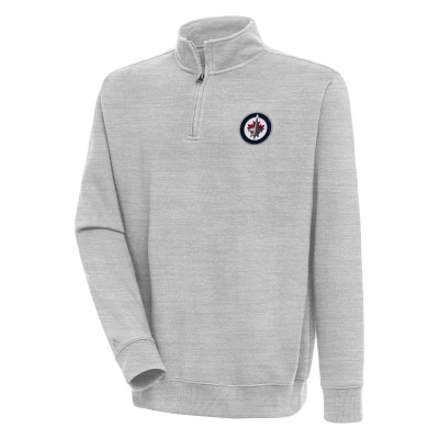 Winnipeg Jets Antigua Heather Gray Victory Quarter-Zip Pullover Top