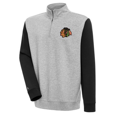 Кофта на короткой молнии Chicago Blackhawks Antigua Victory Colorblock - Heather Gray/Black