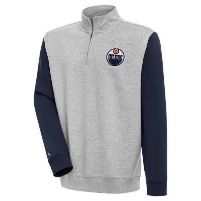 Кофта на короткой молнии Edmonton Oilers Antigua Victory Colorblock - Heather Gray/Navy