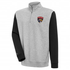 Florida Panthers Antigua Victory Colorblock Quarter-Zip Pullover Top - Heather Gray/Black
