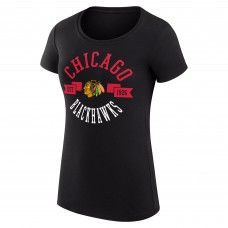 Футболка WoChicago Blackhawks G-III 4Her by Carl Banks Black Super-Slim Fit Lightweight City Graphic Sport Crewneck