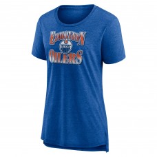 WoEdmonton Oilers Royal Crash the Net Tri-Blend T-Shirt WoEdmonton Oilers Royal Crash the Net Tri-Blend T-Shirt