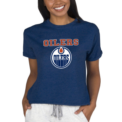Женская свитшот Edmonton Oilers Concepts Sport Navy Tri-Blend Mainstream Terry Short Sleeve Top