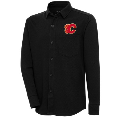 Calgary Flames Antigua Streamer Button-Up Shacket - Black