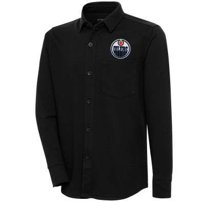 Edmonton Oilers Antigua Streamer Button-Up Shacket - Black