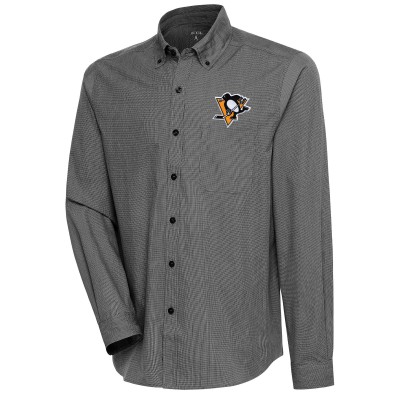 Pittsburgh Penguins Antigua Black Compression Tri-Blend Button-Down Shirt