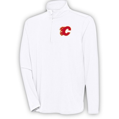 Calgary Flames Antigua White Hunk Quarter-Zip Pullover Top