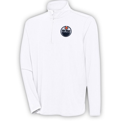 Edmonton Oilers Antigua White Hunk Quarter-Zip Pullover Top