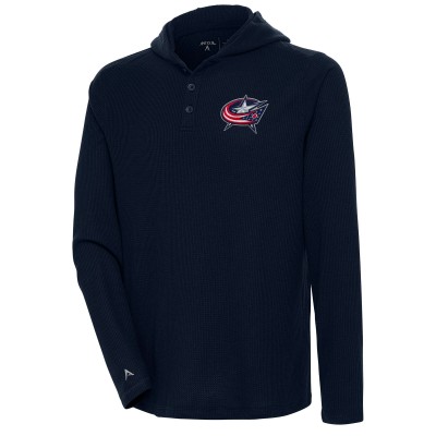 Футболка с длинным рукавом с капюшоном Columbus Blue Jackets Antigua Strong Hold Henley - Navy