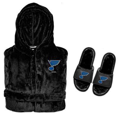 St. Louis Blues ISlide Hooded Phantom Robe & Fur Slide Bundle - Black